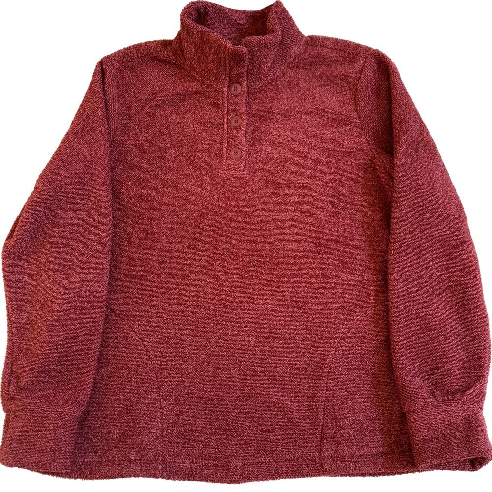 Eddie Bauer Sweater Womens Large Dark Red Quarter Button Front Fleece Layering
